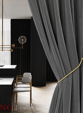 Essen埃森 斑鸠灰现代复古北欧高级德国棉绒加厚遮光丝绒窗帘定制