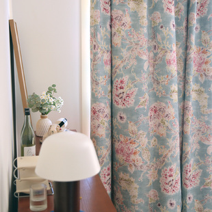 Silves锡尔维斯 浅蓝绿色加厚高遮光浅色窗帘定制客厅卧室美式