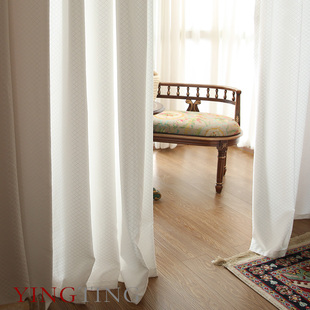 Moyuela莫尤埃拉 不透人灰白菱形格加厚提花窗纱窗帘定制客厅阳台