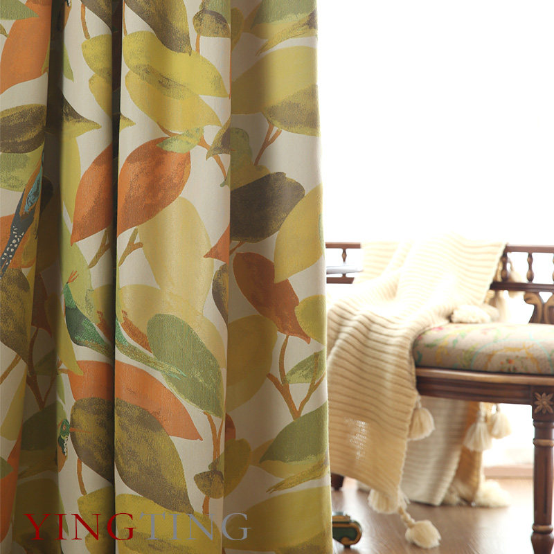 vier维耶 秋日花园风高精密美式北欧遮光窗帘定制卧室客厅飘窗