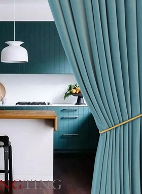 Essen埃森 水鸭蓝北欧丝绒德国棉绒加厚遮光窗帘定制客厅试衣间