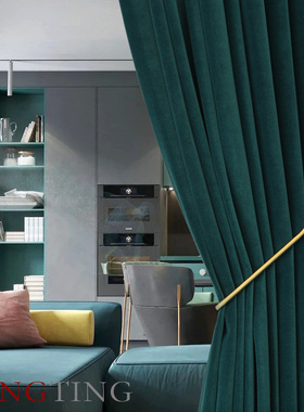 Essen埃森 黛绿色北欧丝绒德国棉绒加厚遮光窗帘定制客厅试衣间