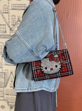 2026新款时尚百搭单肩斜挎包女HelloKitty满钻链条包高级感百搭