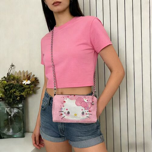 2025新款时尚百搭单肩斜挎包女HelloKitty满钻链条包高级感百搭