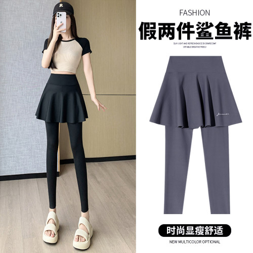 鲨鱼裤女外穿王024新款假两件高腰紧身瑜伽裤夏季薄款打底裙裤子
