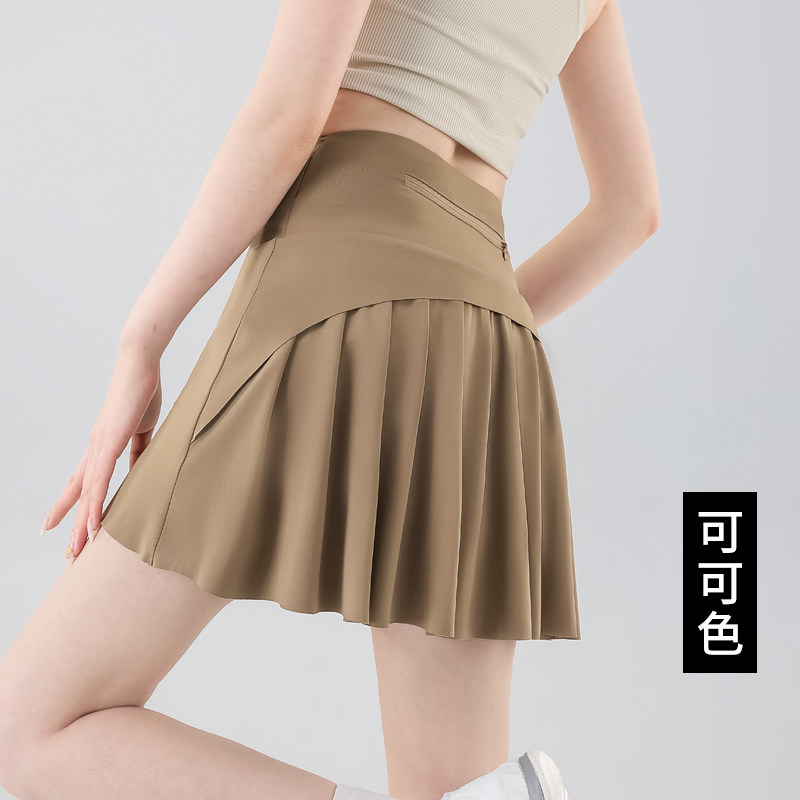 后腰拉链口袋夏防走光瑜伽裙裤女羽毛跑步骑行运动健身短裙