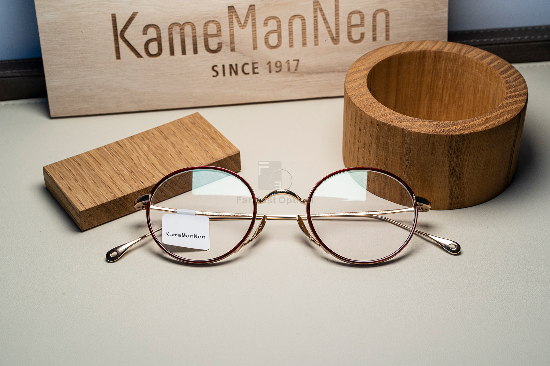KameManNen万年龟KMN7308枣红金圆全框本命年眼镜纯钛轻舒适远东