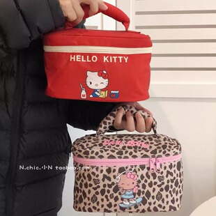 新款高颜值豹纹KT猫咪化妆包大容量便携旅行收纳洗漱手提化妆包女