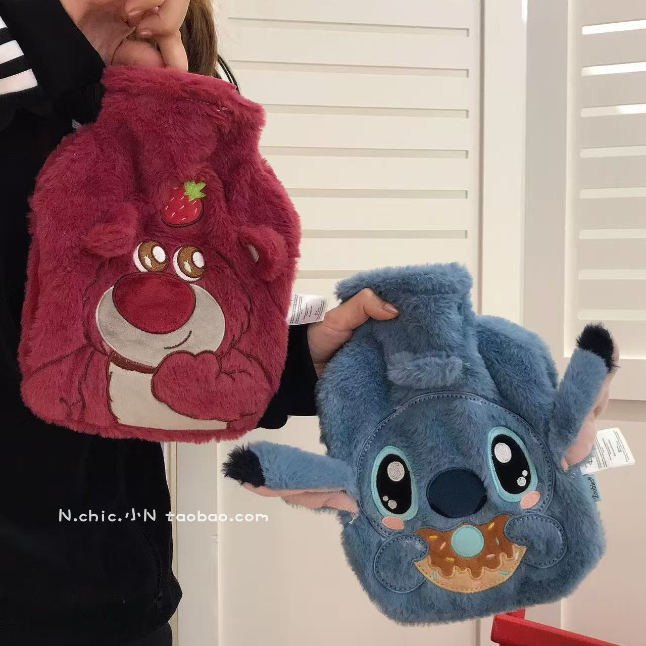 可爱草莓熊大眼仔毛绒便携热水袋