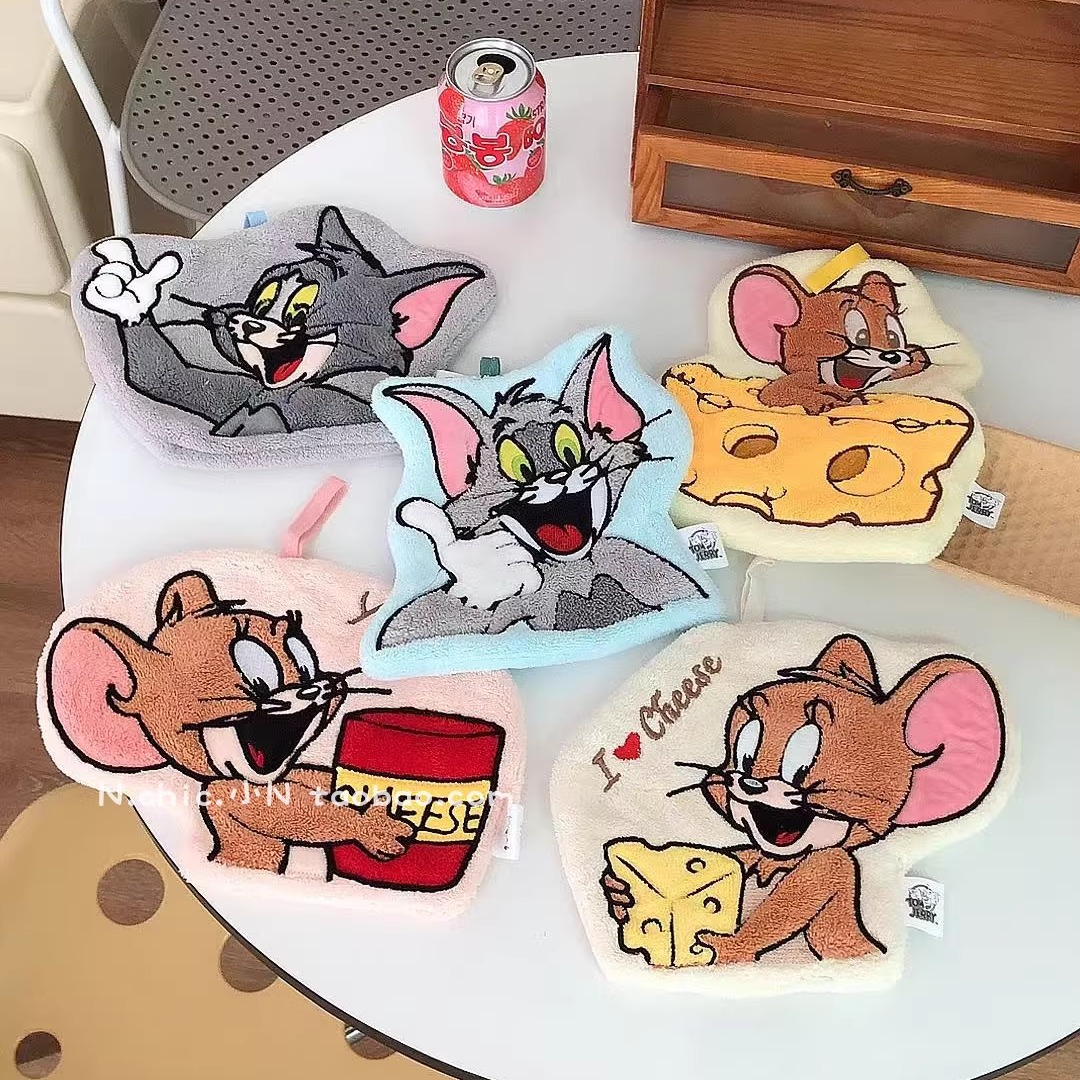 可爱卡通猫和老鼠珊瑚绒擦手巾