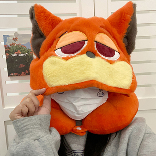 可爱创意超人毛绒U型枕连帽护颈枕办公室午睡靠枕旅行车载遮光枕