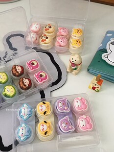 卡通美瞳盒便携四副装 隐形眼镜收纳盒小动物立体3D护理盒多付装