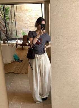 FOCUSE档口正品韩系简约爱心印花t短袖T恤棉质圆领休闲上衣女