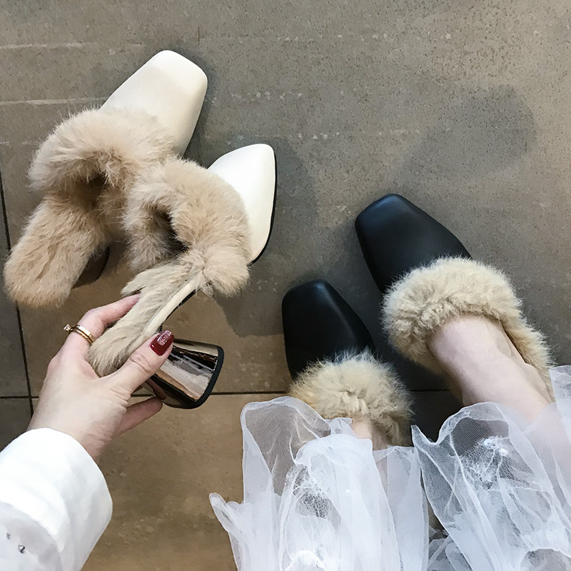 高跟穆勒鞋女鞋毛毛鞋包头拖