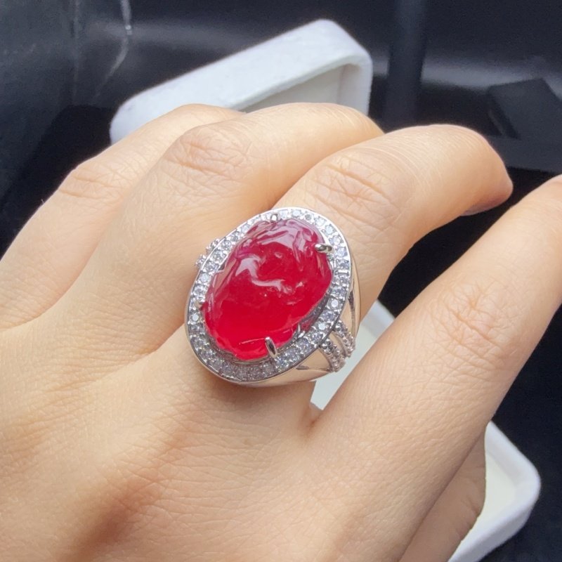 天然缅甸老坑翡翠冰种红翡冰红色镶嵌貔貅大红色戒指戒圈玉石配饰,珠宝/钻石/翡翠,戒指/指环,淘宝优惠券,粉丝福利购,淘宝优惠卷