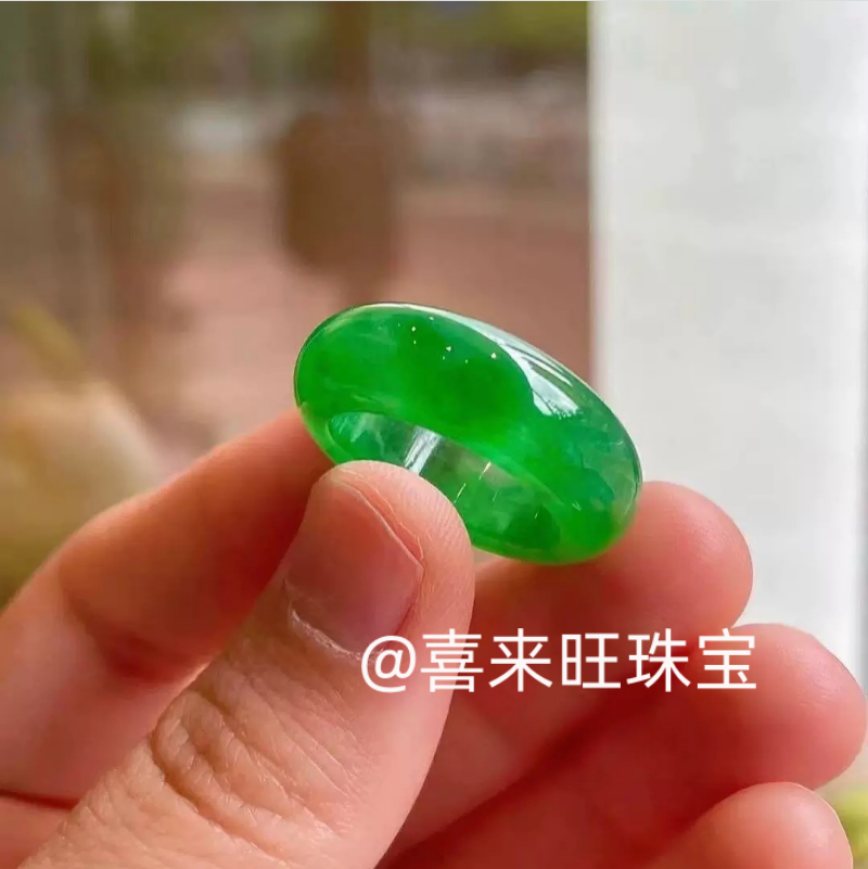 冰透种帝王绿冰绿色玉石戒指指环