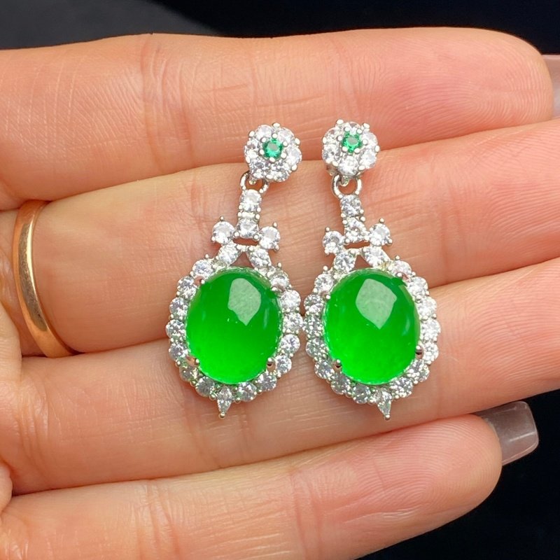 天然缅甸老坑翡翠冰种满阳绿浅绿翠绿色镶嵌蛋面辣绿耳坠玉石耳饰,珠宝/钻石/翡翠,耳饰,淘宝优惠券,粉丝福利购,淘宝优惠卷