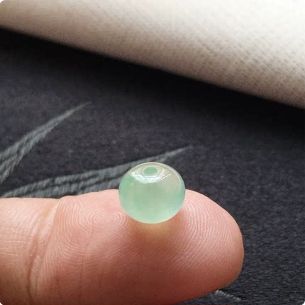 缅甸翡翠晴水老型珠冰种浅绿色算盘珠飘绿花单颗散珠玉石配珠手链