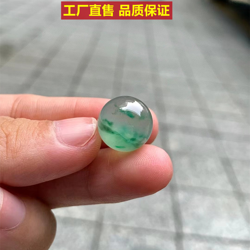 冰种蓝绿花圆珠单颗散珠玉石配珠