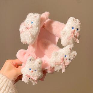 新品可爱毛绒头饰超cute发圈小兔子碎发夹刘海发卡百搭发绳发饰