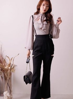 FI1-3日单早春lip service高腰显瘦休闲气质宽松垂感背带破洞长