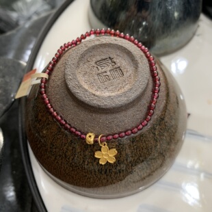 天然酒红石榴石DIY品小米珠手链手串女水晶单珠约3mm