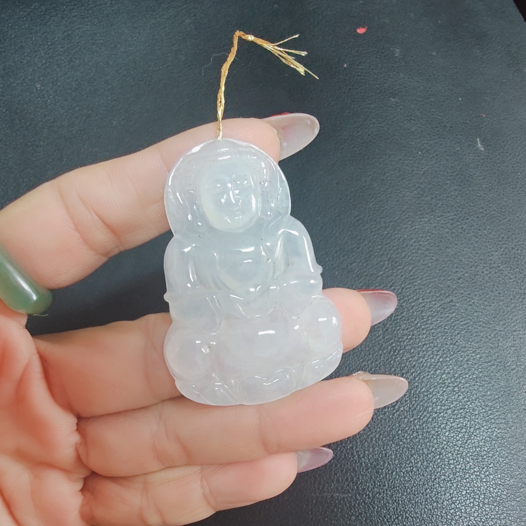 天然a货翡翠冰种观音吊坠 53.3*36.6*5.4mm 送证书支持复检fc01