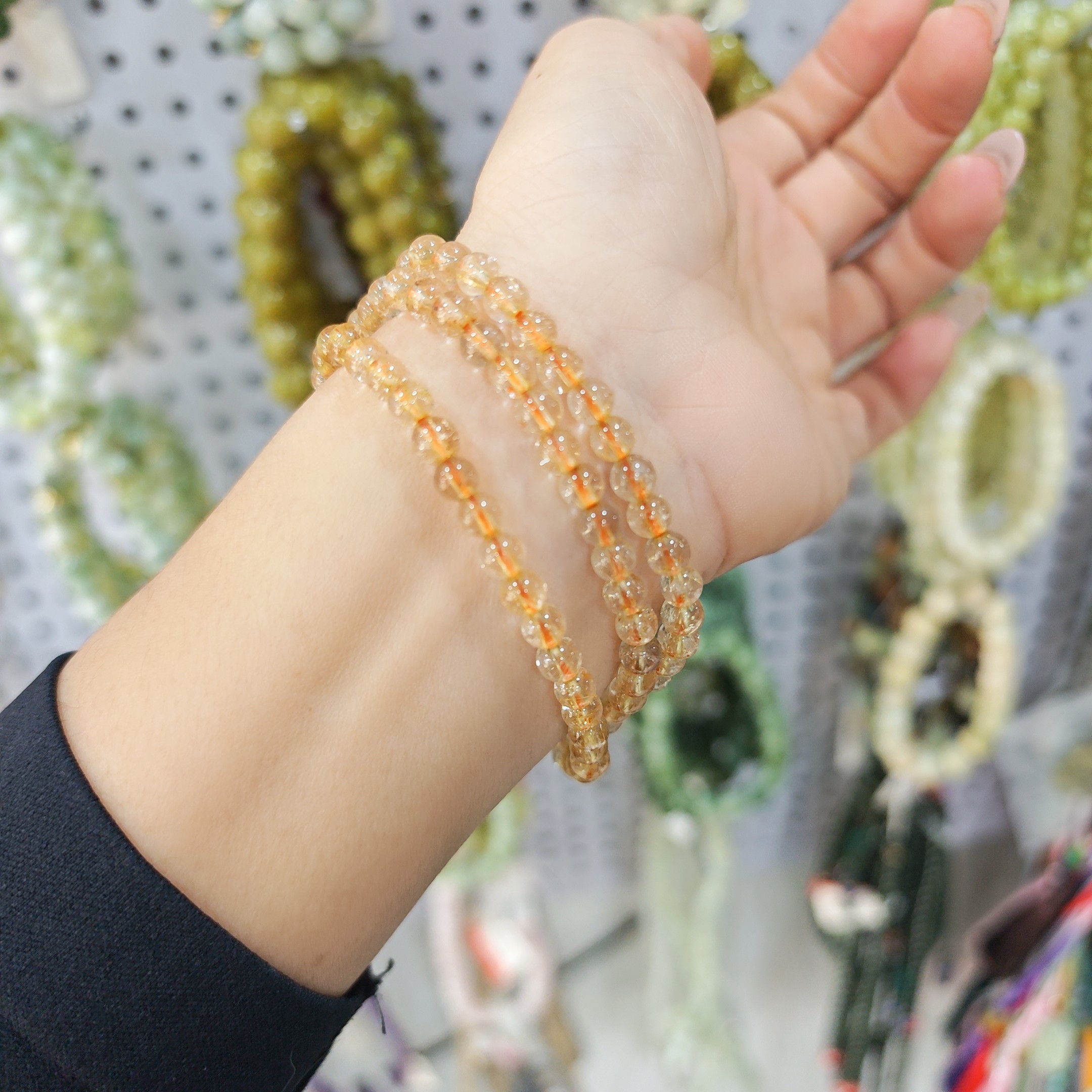 天然黄水晶金发晶手链手串 单珠尺寸约5.3mm 多圈三圈