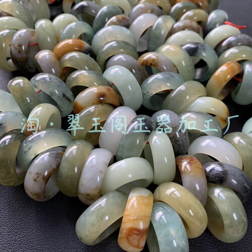 【内径17+】F6C天然岫玉青提手墨古风戒指胖圆指环一物一图