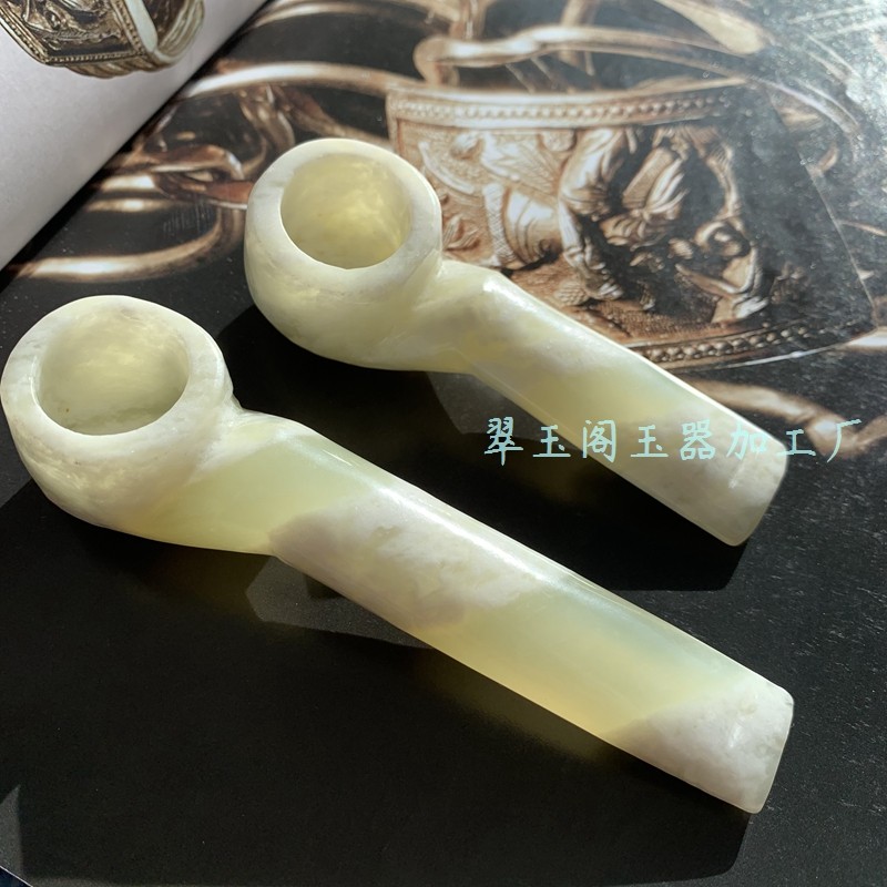 【岫玉烟斗】天然岫玉霜花烟斗旱烟嘴玉石男女款