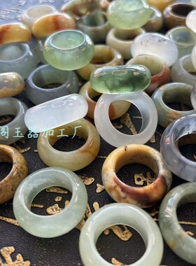 【热卖全】F6天然岫玉辽阳草花青提手墨古风戒指胖圆指环一物一图