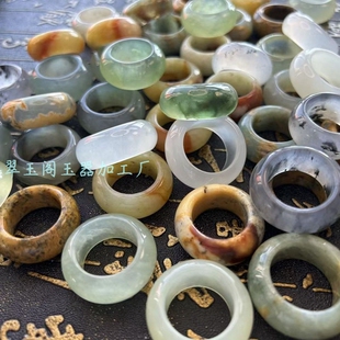 F6天然岫玉辽阳草花青提手墨古风戒指胖圆指环一物一图 全 热卖