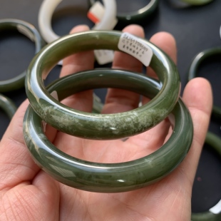 【马年大吉】HT4天然和田玉手镯花青烟紫墨绿飘花暴风雪一物一图