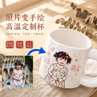景德镇陶瓷杯子家用图片手绘定制卡通人像生日水杯马克杯创意礼物