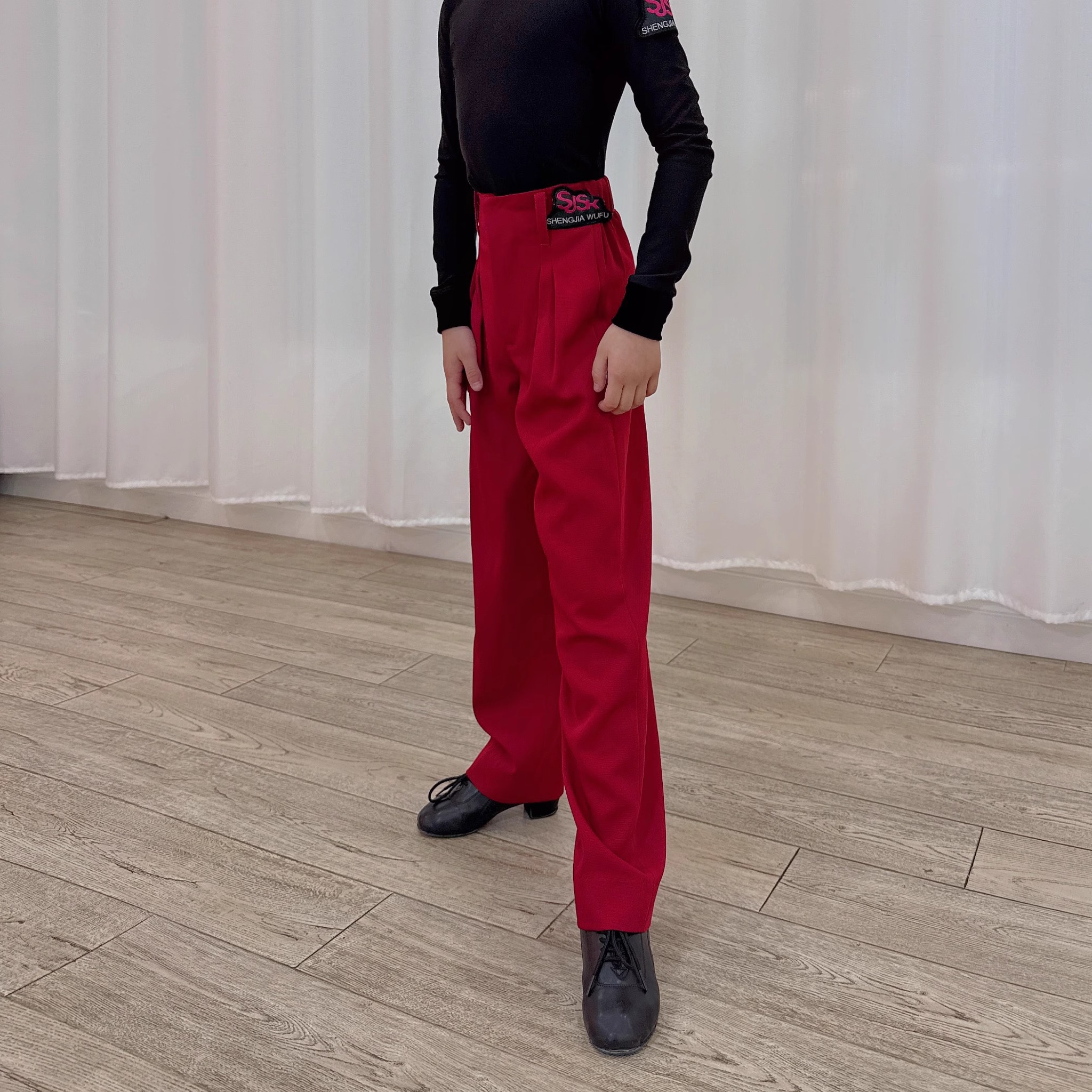 盛佳舞服SJSK拉丁舞男生练功服训练服表演服红色裤子