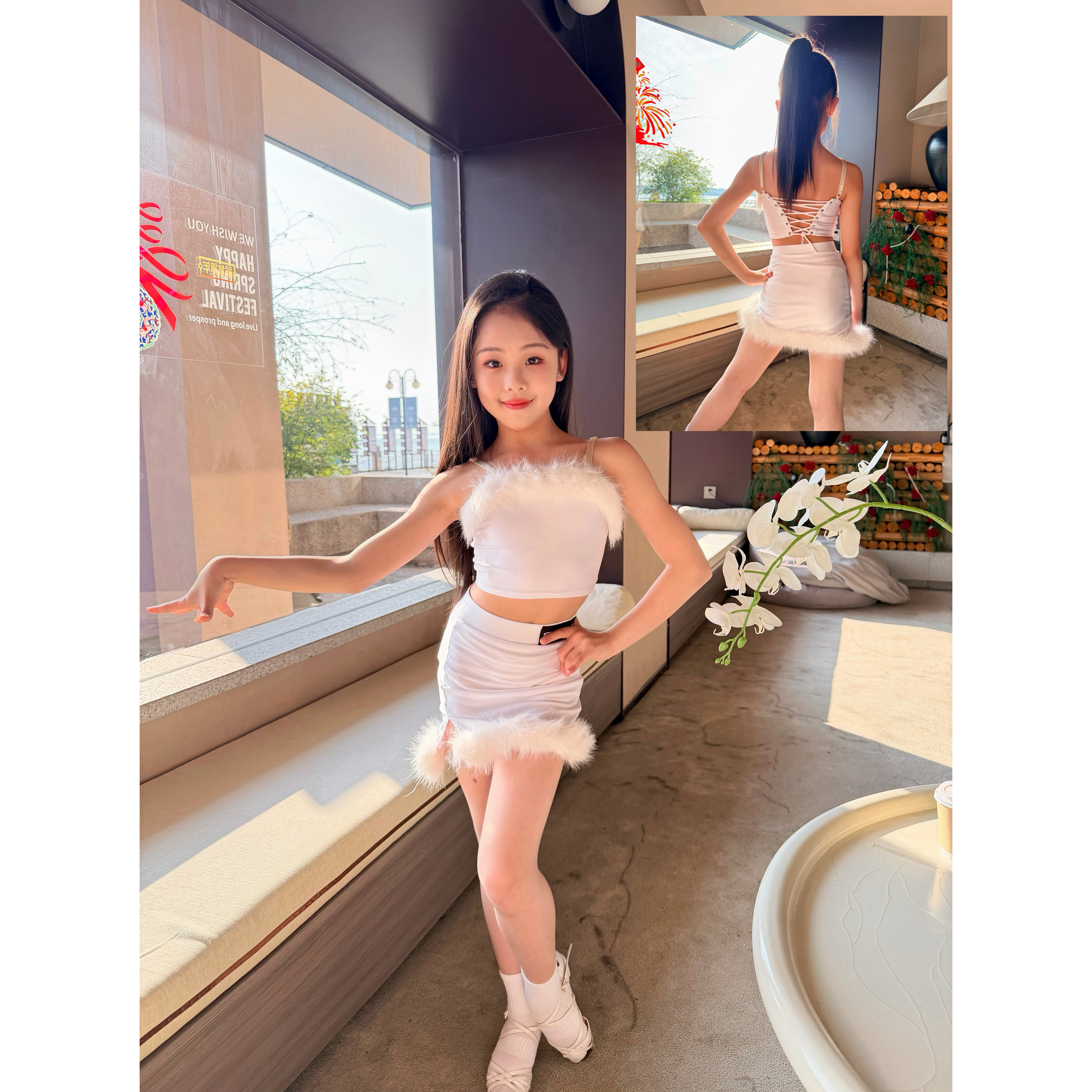 盛佳舞服SJSK拉丁舞吊带裙装仿兔毛分体简约套装