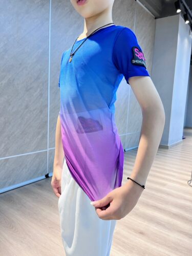 盛佳舞服SJSK拉丁舞短袖上衣网纱渐变色