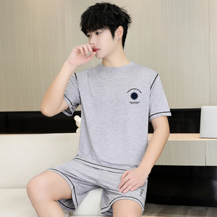 男士冰丝睡衣夏季薄款短袖短裤套装高中学生凉感透气可外穿家居服