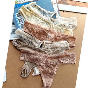 欧美性感蕾丝内裤 纯欲风透明网纱透气 女镂空低腰丁字裤