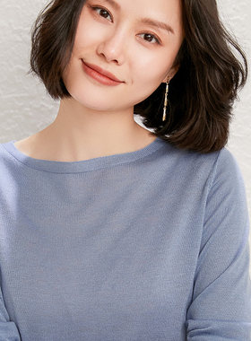 春季精纺羊毛衫女薄款宽松长袖