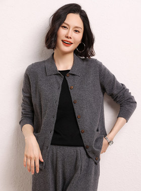 精纺纯山羊绒针织开衫女百搭毛衣
