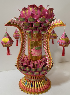 50*60 文化用品彩色纸折叠特色手工艺品折纸品粉色百合莲花灯成品