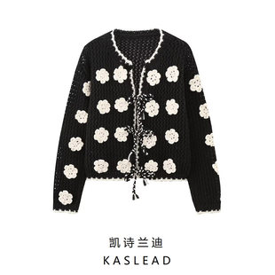 KASLEAD новый женщины европейско-американский манер простой фасон дикий цветы декоративный кружево свитер