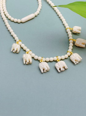 泰国进口手工雕刻骨雕小象项链毛衣链锁骨链颈链配饰