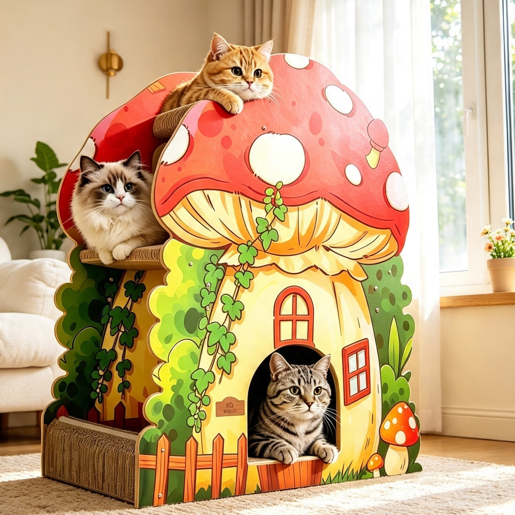 蘑菇猫爬架猫窝猫洞一体耐磨不掉屑猫抓板瓦楞纸多层猫屋猫咪别墅图片
