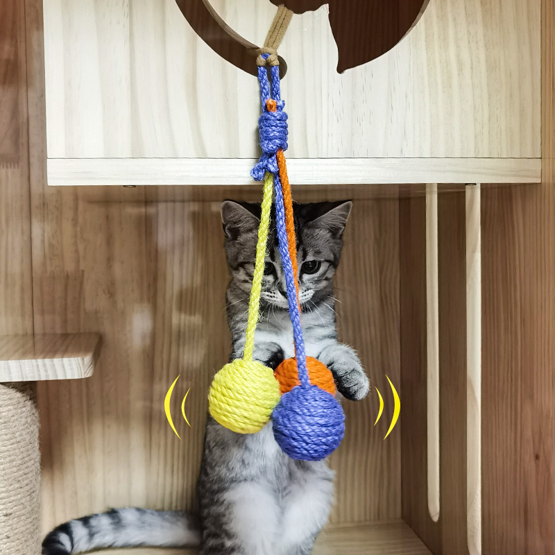 剑麻球套装悬挂式逗猫棒猫玩具