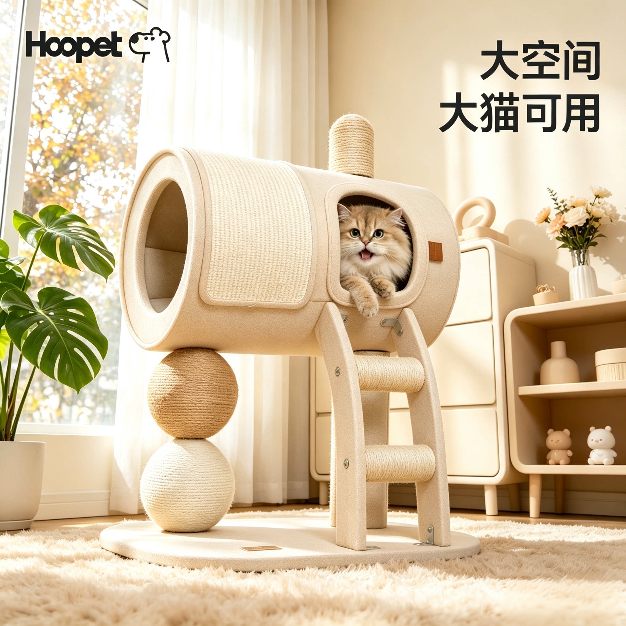 Hoopet猫爬架猫抓板一体剑麻耐抓不掉屑不占地冬季保暖猫别墅猫窝
