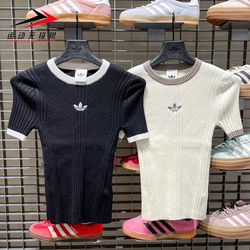 阿迪达斯女装2025秋款针织修身显瘦运动休闲短袖T恤KS6110 KS8494