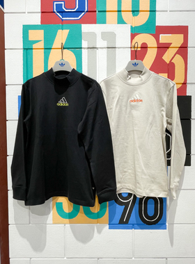 阿迪达斯三叶草男装2025春款运动休闲半高领长袖T恤JD5401 JD5402