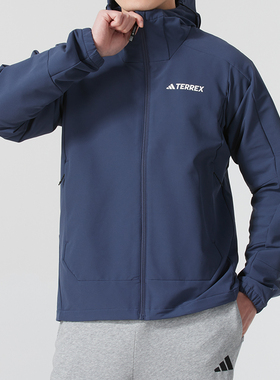 阿迪达斯男装2025春新款宽松舒适运动休闲跑步连帽夹克外套IP0737